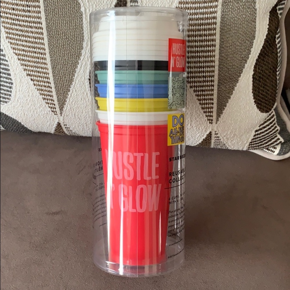*BRAND NEW* STARBUCKS REUSABLE CUP SET OF 6 W/LIDS